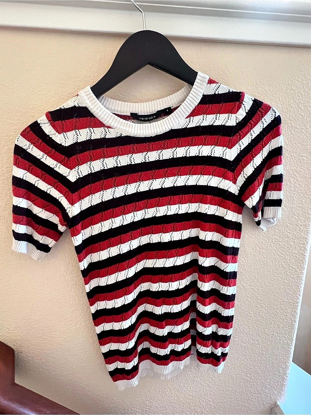 Wardrobe Rust Black White Striped Y2K/Vintage Inspired Knit Top Size S
